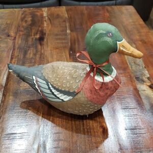 Vintage Stuffed Decorative Duck with Red Ribbon